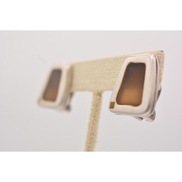 Givenchy Vintage Logo Clip On Earrings Gripoix Poured Glass Pewter Signed BinH - Picture 2 of 12